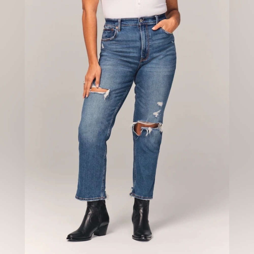 Abercrombie Curve Love Ultra High Rise Ankle Straight Jeans Size 6 Blue Denim